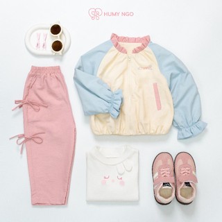 [HUMYNGO] - Đồ thu đông cho bé - Áo khoác gió 2 lớp chống gió, chống nắng dáng bomber màu pastel cho bé gái 2-8 tuổi