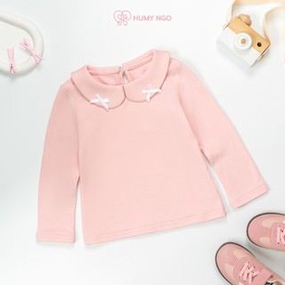 [HUMYNGO] Áo giữ nhiệt bé gái cổ sen đính nơ chất cotton dày dặn lót bông nhẹ mềm cho bé gái 10-36kg, 2-8 tuổi