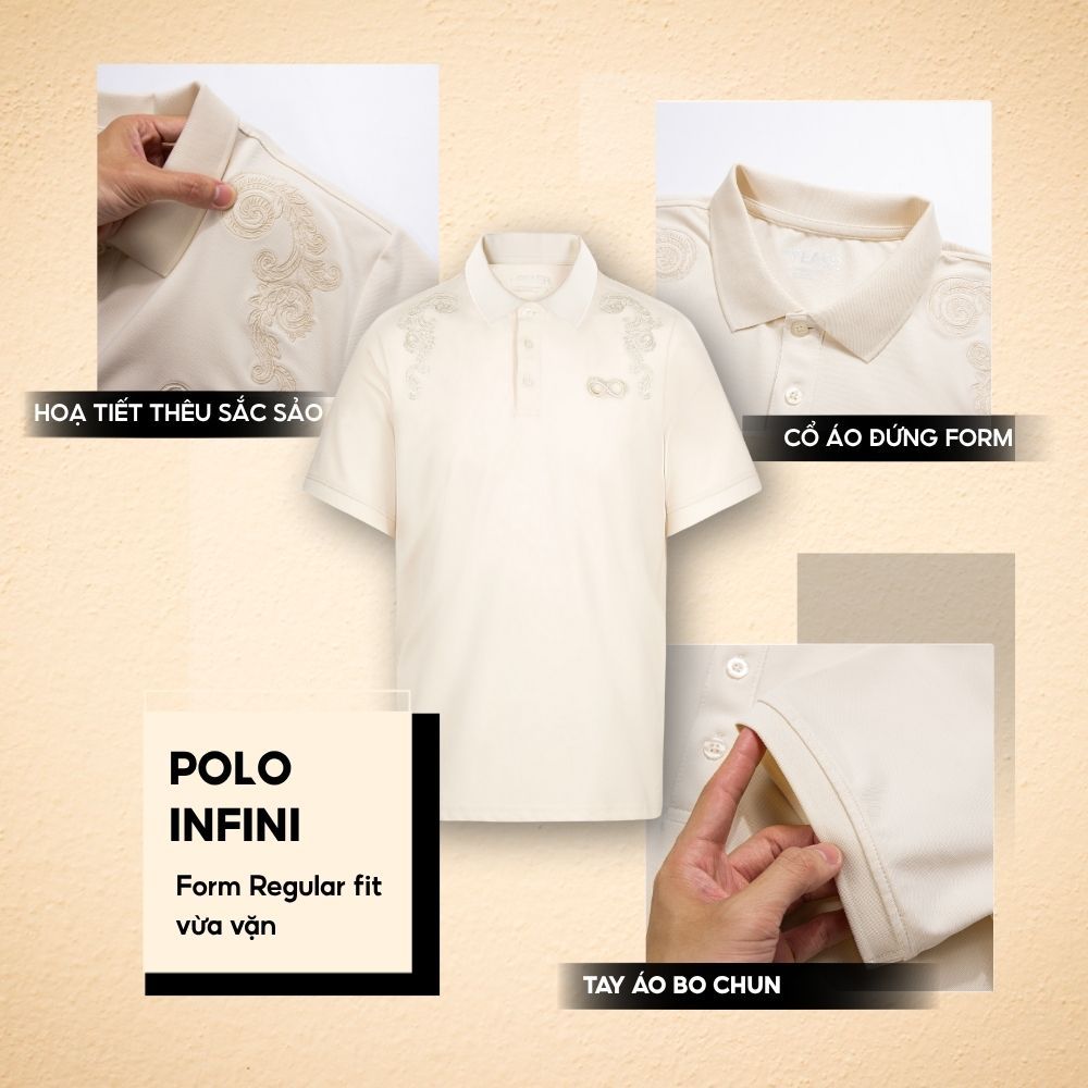 Áo polo nam INFINI thêu họa tiết Baroque sang trọng, vải CVC mềm mịn, co giãn, thanh lịch, nổi bật