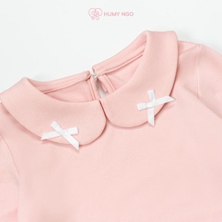 [HUMYNGO] Áo giữ nhiệt bé gái cổ sen đính nơ chất cotton dày dặn lót bông nhẹ mềm cho bé gái 10-36kg, 2-8 tuổi