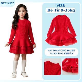 Váy Len Cho Bé Gái, Váy Len Thiết Kế Tiểu Thư Chân Váy Bồng Xòe Chất Liệu Len Thừng Ấm Áp Dày Dặn
