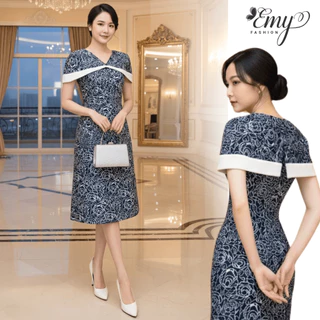Đầm Thiết Kế EMY Thời Trang Cao Cấp EM9701 Vải Tafta Gấm Hoa Sang Chảnh Đi Tiệc