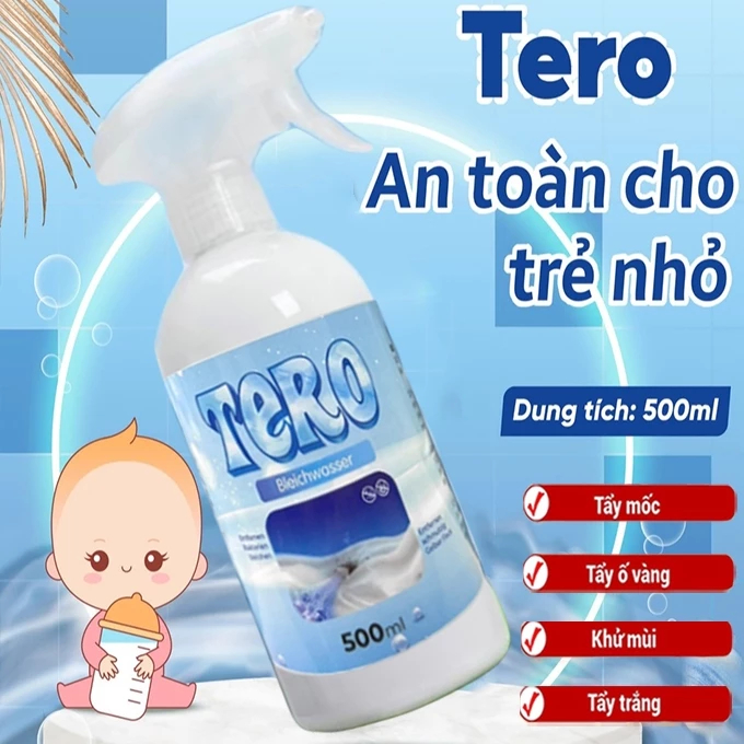 Dung Dịch Tẩy Trắng, Tẩy Mốc Quần Áo TERO 500ml – Chính Hãng, Công Nghệ Sinh Học, Không Phai Màu Vải, An Toàn Cho Da Tay