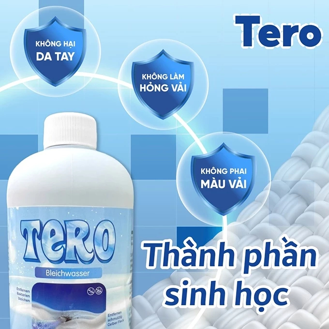 Dung Dịch Tẩy Trắng, Tẩy Mốc Quần Áo TERO 500ml – Chính Hãng, Công Nghệ Sinh Học, Không Phai Màu Vải, An Toàn Cho Da Tay