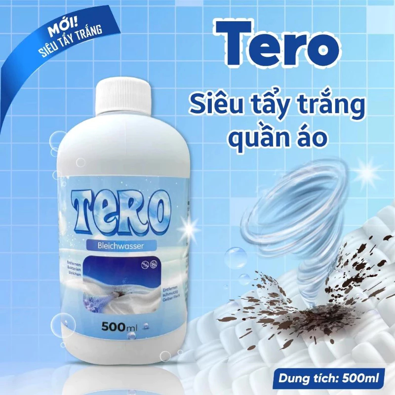 Dung Dịch Tẩy Trắng, Tẩy Mốc Quần Áo TERO 500ml – Chính Hãng, Công Nghệ Sinh Học, Không Phai Màu Vải, An Toàn Cho Da Tay