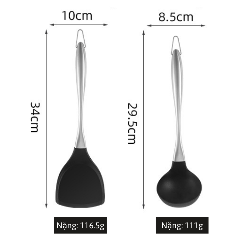 Bộ Muôi Múc Canh và Xẻng Nấu Ăn Silicon KOOBEE Chống Dính, Chịu Nhiệt Cao – Xào, Đảo, Lật Thức Ăn Không Trầy Chảo (NB70)