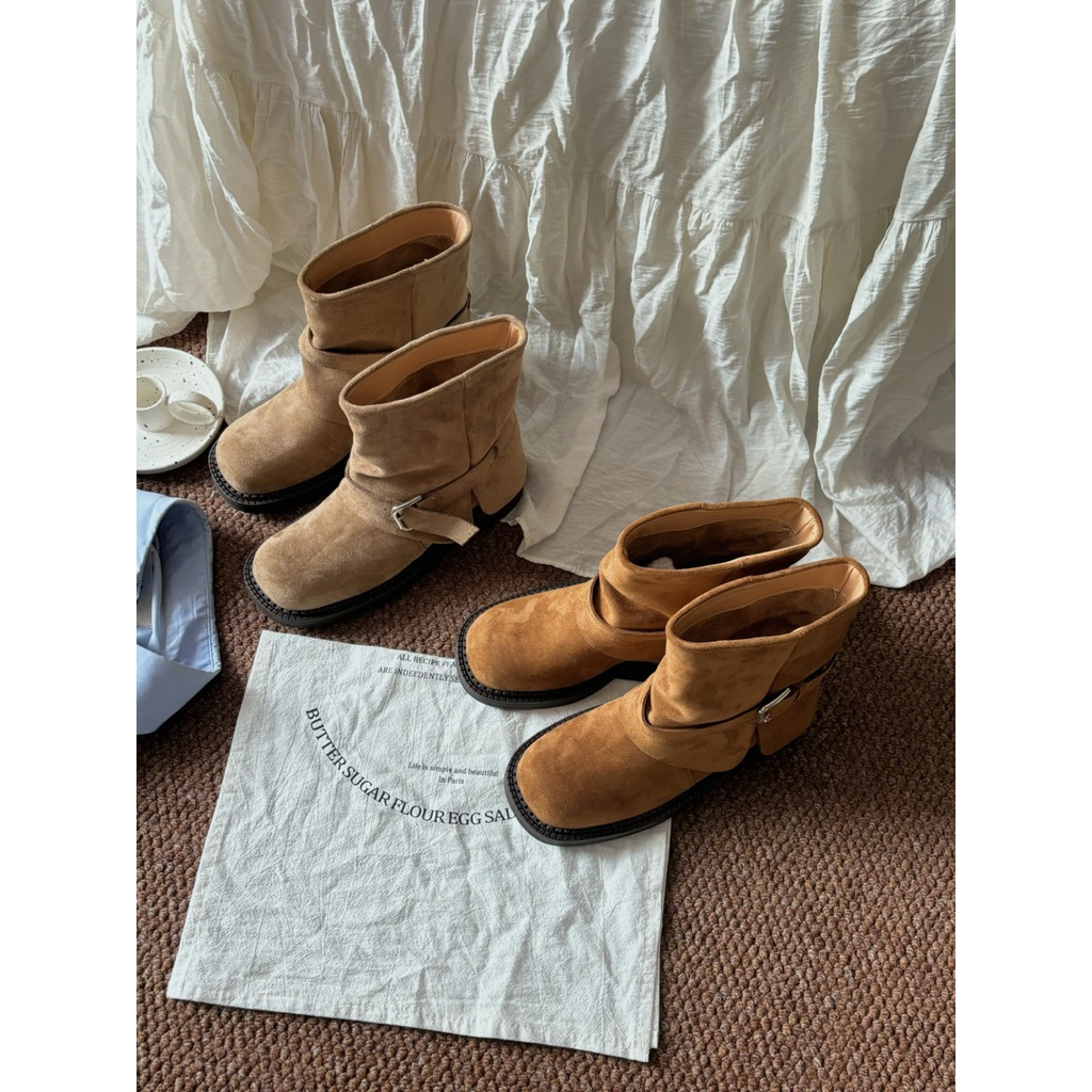 Boots Chất Liệu Nhung Nữ Cổ Ngắn MIJILI – Phong Cách Vintage Hàn Quốc, Êm Chân, Giữ Ấm Mùa Thu Đông