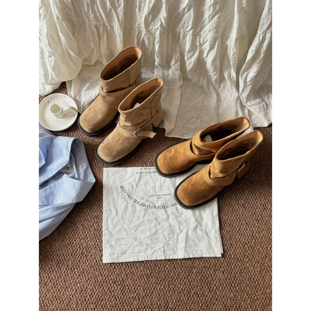 Boots Chất Liệu Nhung Nữ Cổ Ngắn MIJILI – Phong Cách Vintage Hàn Quốc, Êm Chân, Giữ Ấm Mùa Thu Đông