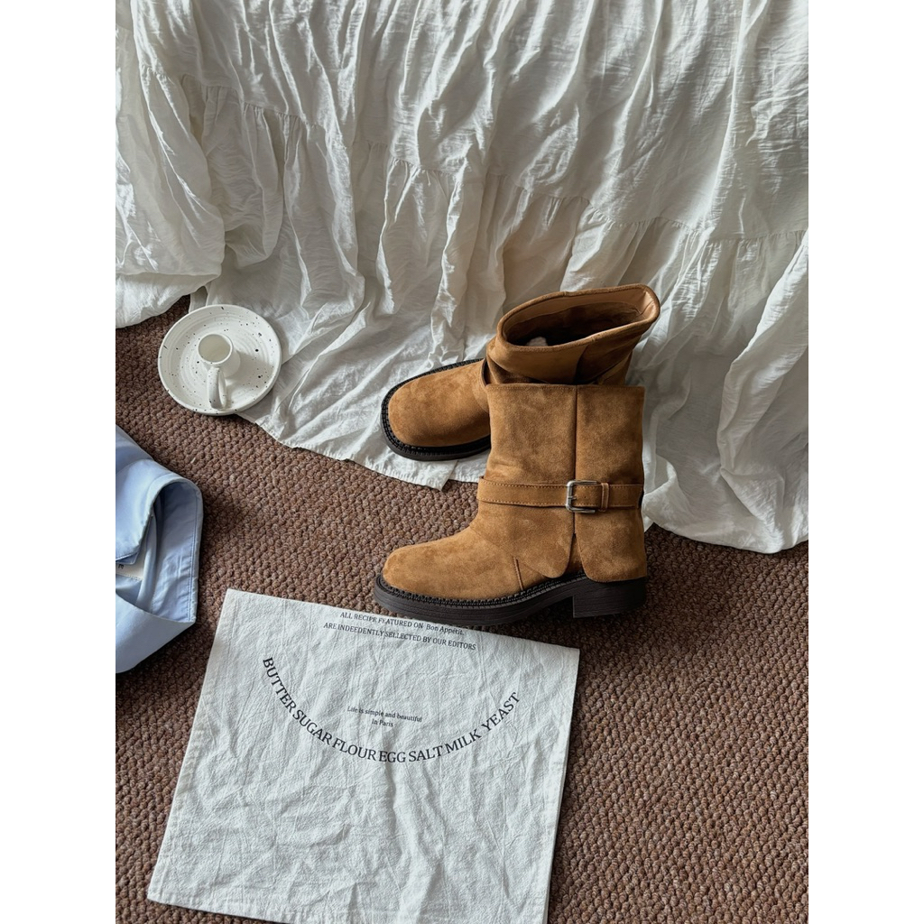 Boots Chất Liệu Nhung Nữ Cổ Ngắn MIJILI – Phong Cách Vintage Hàn Quốc, Êm Chân, Giữ Ấm Mùa Thu Đông