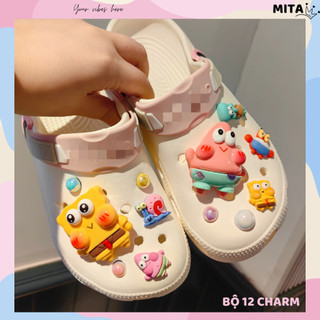 Bộ 12 Sticker, Charm 3D bọt biển tinh nghịch DIY nhựa cứng gắn Dép, Dép Sục, Cá Sấu Mita JB-17