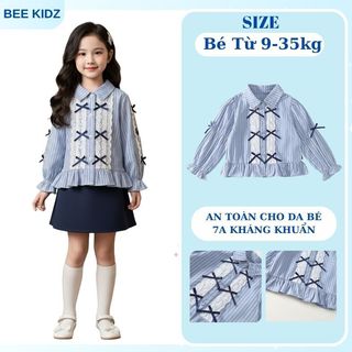 Áo Cho Bé Gái, Áo Sơ Mi Cho Bé Gái Thiết Kế Họa Tiết Nơ Tiểu Thư Chất Liệu Cotton Mềm Mại