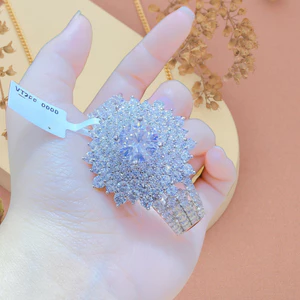 Vòng tay nữ đính đá sáng lấp lánh, bản to sang trọng mạ vàng/bạc cao cấp trang sức dự tiệc quý phái