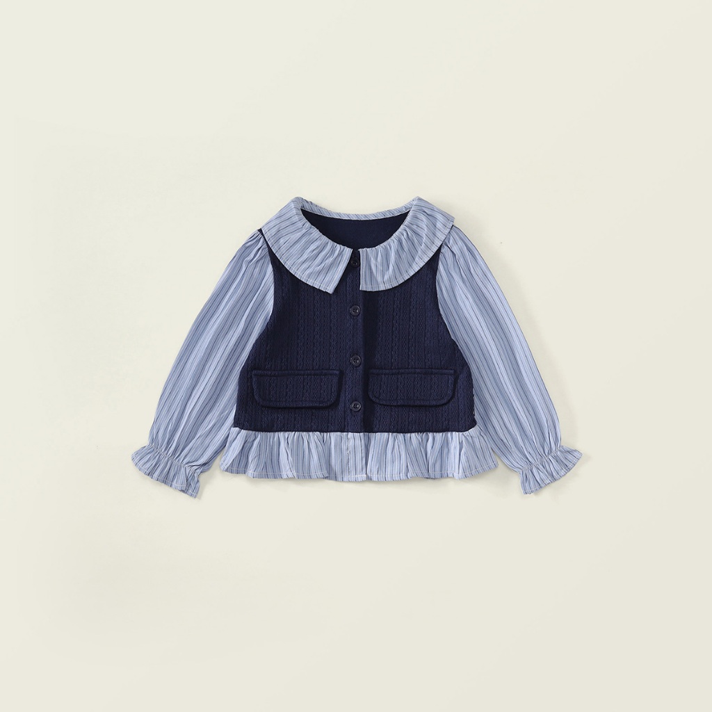 Áo sơ mi bé gái Hania Kids dáng cổ bèo phối gile, thích hợp cho bé đi học, dạo phố, dự tiệc