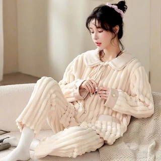 B132 Bộ đồ ngủ Lông cừu san hô cúc ngọc dày dặn ấm ấp mùa thu đông từ Phương Linh Underwear