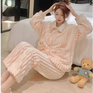 B132 Bộ đồ ngủ Lông cừu san hô cúc ngọc dày dặn ấm ấp mùa thu đông từ Phương Linh Underwear