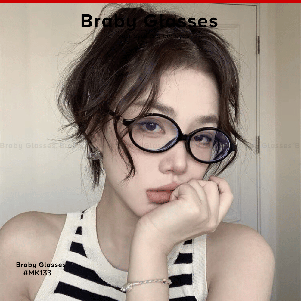 Gọng kính cận dáng Oval thời trang nam nữ Braby Glasses chất liệu nhựa dẻo basic, trẻ trung MK133