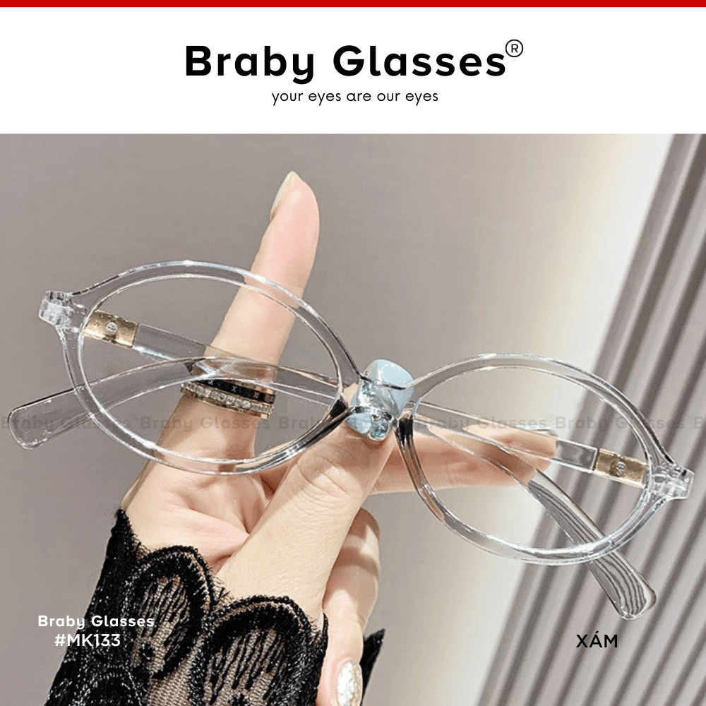Gọng kính cận dáng Oval thời trang nam nữ Braby Glasses chất liệu nhựa dẻo basic, trẻ trung MK133