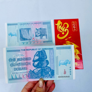 🌸BÁN CHẠY🌸 Tờ tiền lưu niệm Zimbabwe 100 TRIỆU Tỷ Đô la siêu khủng , cực độc làm quà tặng , lì xì Tết