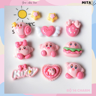 Bộ 14 Sticker, Charm 3D chủ đề Kirby DIY nhựa cứng gắn Dép Sục, Cá Sấu Mita JB-36