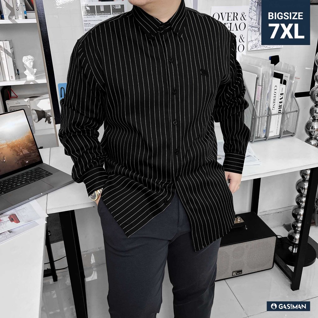 SƠ MI BIGSIZE (80kg - 150kg) Tay Dài Oxford Kẻ Sọc Màu Đen, Lịch Lãm ...