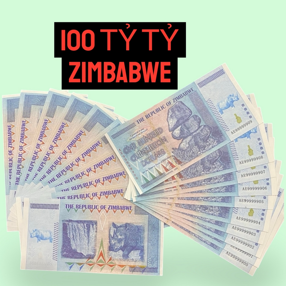 [HỎA TỐC] Tờ 100 TRIỆU Tỷ Dollars Zimbabwe Lưu Niệm - mệnh giá siêu khủng, bảo an dạ quang, TẶNG KÈM BAO LÌ XÌ , Quà Tết