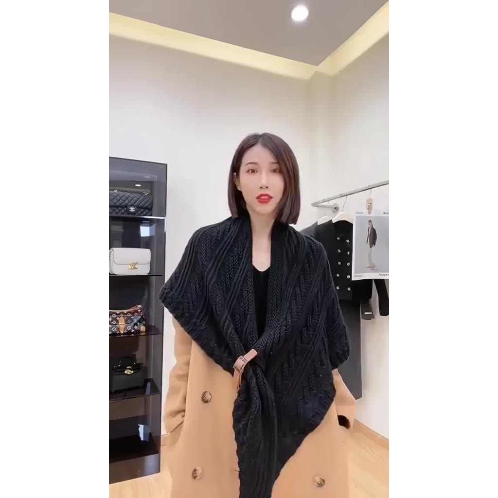 Khăn Choàng Tam Giác 2in1 vừa là khăn , áo choàng chất Len thừng cashmere phong cách Hàn Quốc