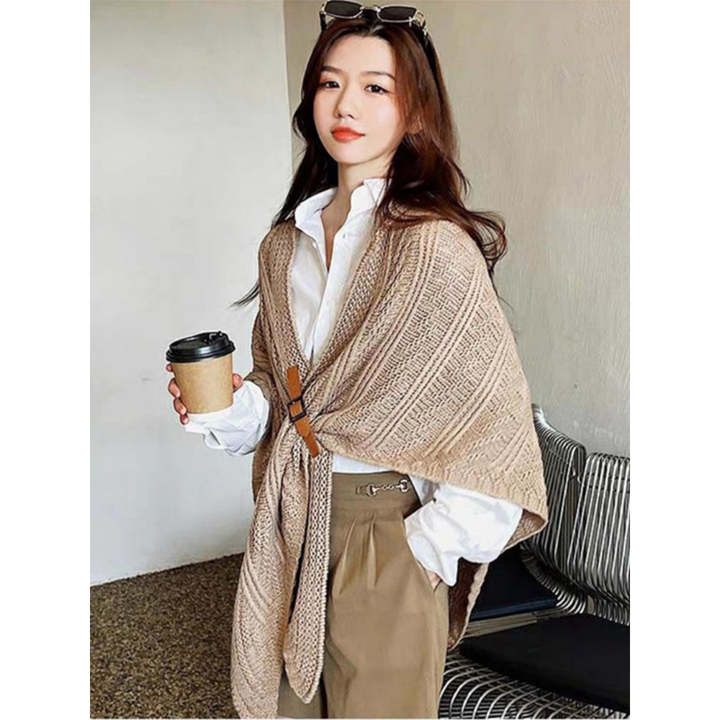 Khăn Choàng Tam Giác 2in1 vừa là khăn , áo choàng chất Len thừng cashmere phong cách Hàn Quốc