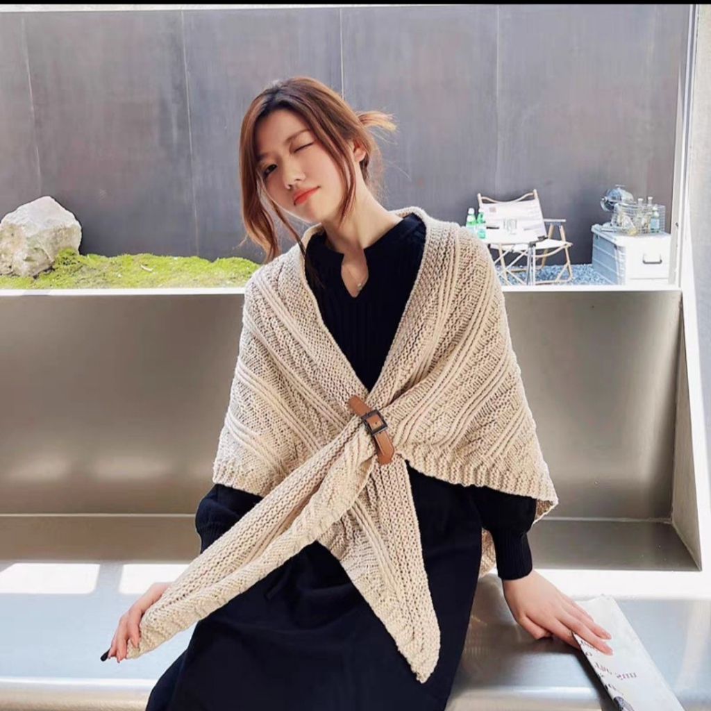 Khăn Choàng Tam Giác 2in1 vừa là khăn , áo choàng chất Len thừng cashmere phong cách Hàn Quốc