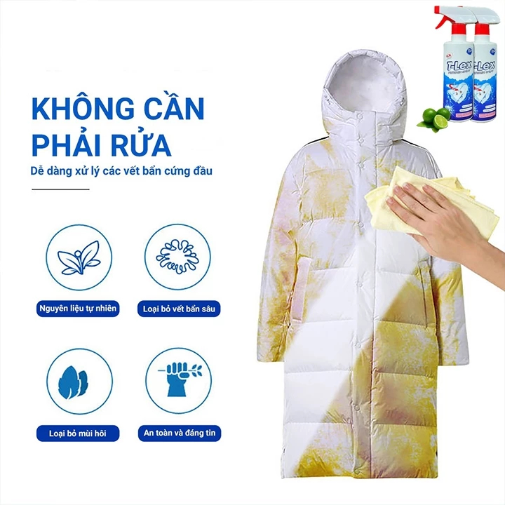 Chai Tẩy Trắng Quần Áo T-LEX 500ml, Tẩy Mốc, Ố Vàng, Không Phai Màu - Dùng Cả Vải Trắng, Màu Chính Hãng
