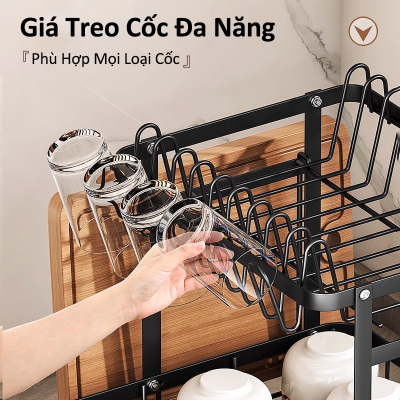 iSPECLE Kệ Úp Chén Bát 2 Tầng Đa Năng - Giá Treo Cốc, Khay Thoát Nước Tự Động, Thép Carbon Cao Cấp