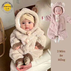 SẴN SHIP -Body liền thân ủ gấu pha lông kèm mũ cho bé 3-13kg mặc mùa thu đông cho bé đi chơi đi học giữ ấm không rụng