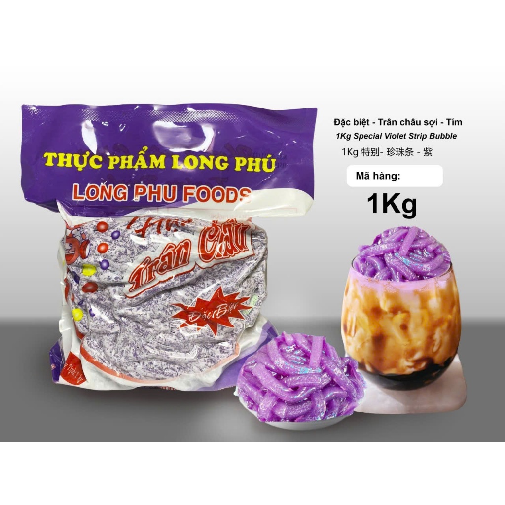 Trân Châu Sợi Vị Khoai Môn LONG PHÚ Gói 1kg - Topping Trà Sữa Dai Mềm, Nguyên Liệu Chè
