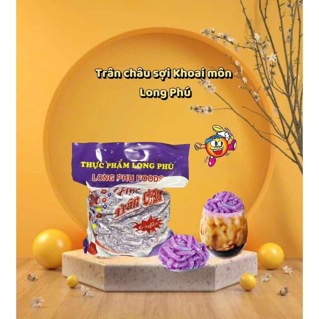 Trân Châu Sợi Vị Khoai Môn LONG PHÚ Gói 1kg - Topping Trà Sữa Dai Mềm, Nguyên Liệu Chè