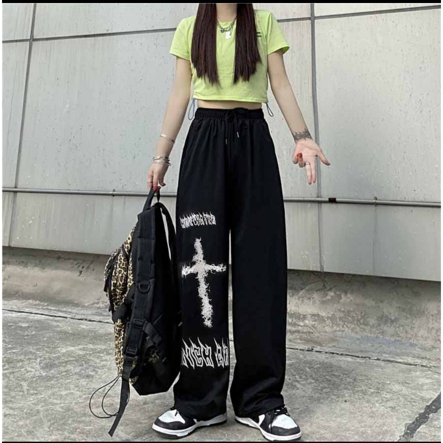 Quần Dài Form Rộng Vải Nỉ Unisex Nam Nữ In Thánh Gía Local Brand Đứng Form Co Giãn Tốt K1