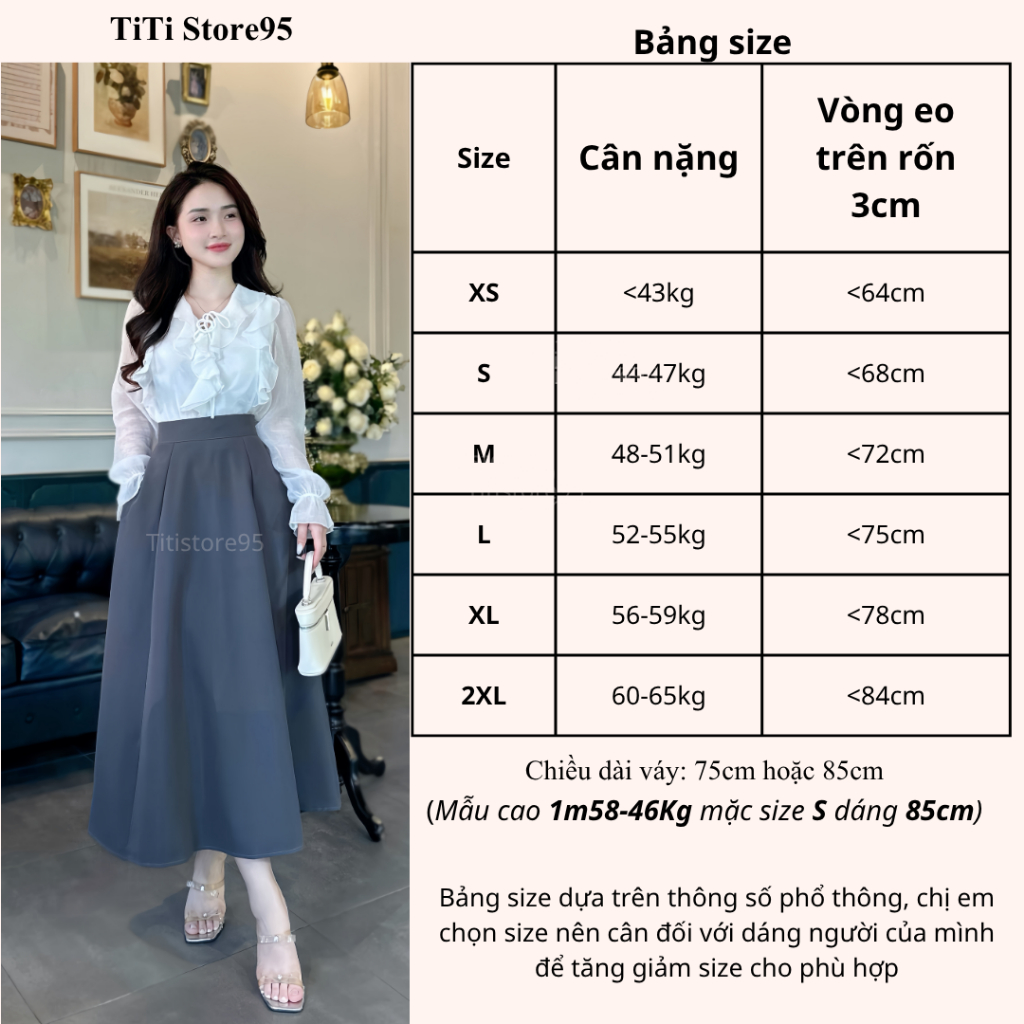 Chân váy xòe bồng 2 phiên bản 75cm - 85cm (Có túi, khóa kéo sau)