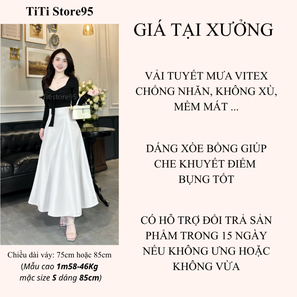 Chân váy xòe bồng 2 phiên bản 75cm - 85cm (Có túi, khóa kéo sau)