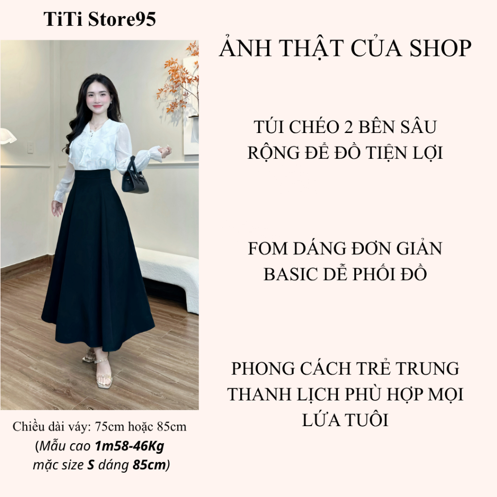 Chân váy xòe bồng 2 phiên bản 75cm - 85cm (Có túi, khóa kéo sau)
