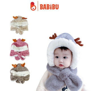Mũ len kèm khăn, mũ lông tuyết hình tuần lộc cho bé từ 2 tới 8 tuổi