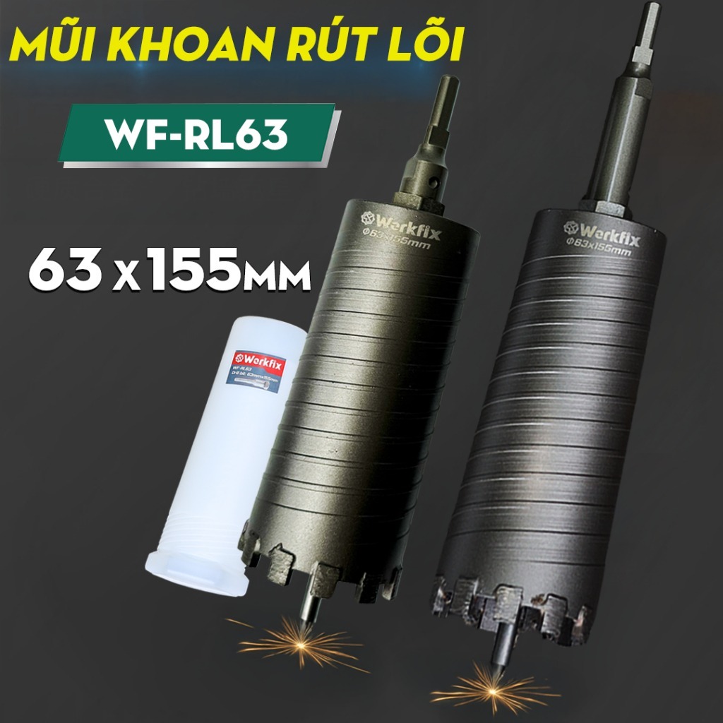 [CHÍNH HÃNG] Mũi Khoan Rút Lõi Máy Khoan Phi 55/ 63mm , Khoan Tường, Bê Tông Siêu Nhanh, Có Định Tâm