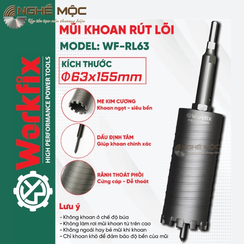 [CHÍNH HÃNG] Mũi Khoan Rút Lõi Máy Khoan Phi 55/ 63mm , Khoan Tường, Bê Tông Siêu Nhanh, Có Định Tâm