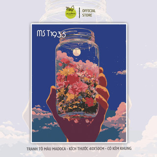 [HỎA TỐC] Tổng hợp tranh tô màu theo số BÌNH HOA ĐÊM đã căng khung, 40x50cm, tranh số hóa Madoca