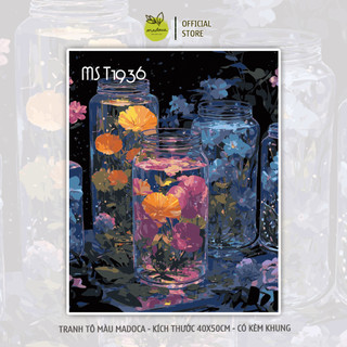 [HỎA TỐC] Tổng hợp tranh tô màu theo số BÌNH HOA ĐÊM đã căng khung, 40x50cm, tranh số hóa Madoca