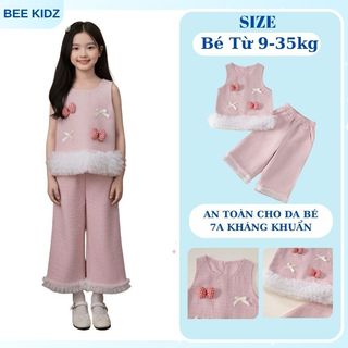 Set Đồ Cho Bé Gái,Sét Dạ Xinh Xắn Cho Bé Gái Thiết Kế Tiểu Thư Phối Bèo Chất Dạ Mềm Mại Ấm Áp