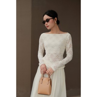 Áo ren lông thỏ nữ mặc lệch vai, co dãn, phong cách, thanh lịch Miolady AO021