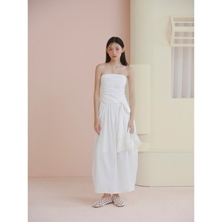 Đầm OLV cúp ngực dáng dài sang trọng White Ruched Tie Waist Dress thanh lịch