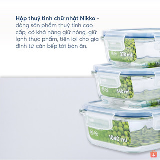 Hộp thủy tinh chữ nhật Inochi Nikko - dung tích lớn, bảo quản thực phẩm tươi ngon, an toàn