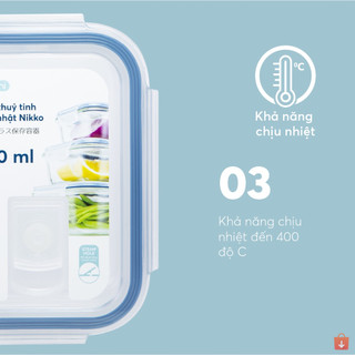 Hộp thủy tinh chữ nhật Inochi Nikko - dung tích lớn, bảo quản thực phẩm tươi ngon, an toàn