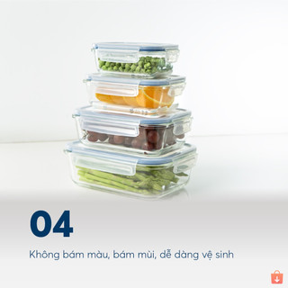 Hộp thủy tinh chữ nhật Inochi Nikko - dung tích lớn, bảo quản thực phẩm tươi ngon, an toàn