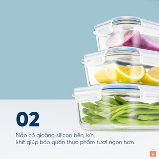 Hộp thủy tinh chữ nhật Inochi Nikko - dung tích lớn, bảo quản thực phẩm tươi ngon, an toàn
