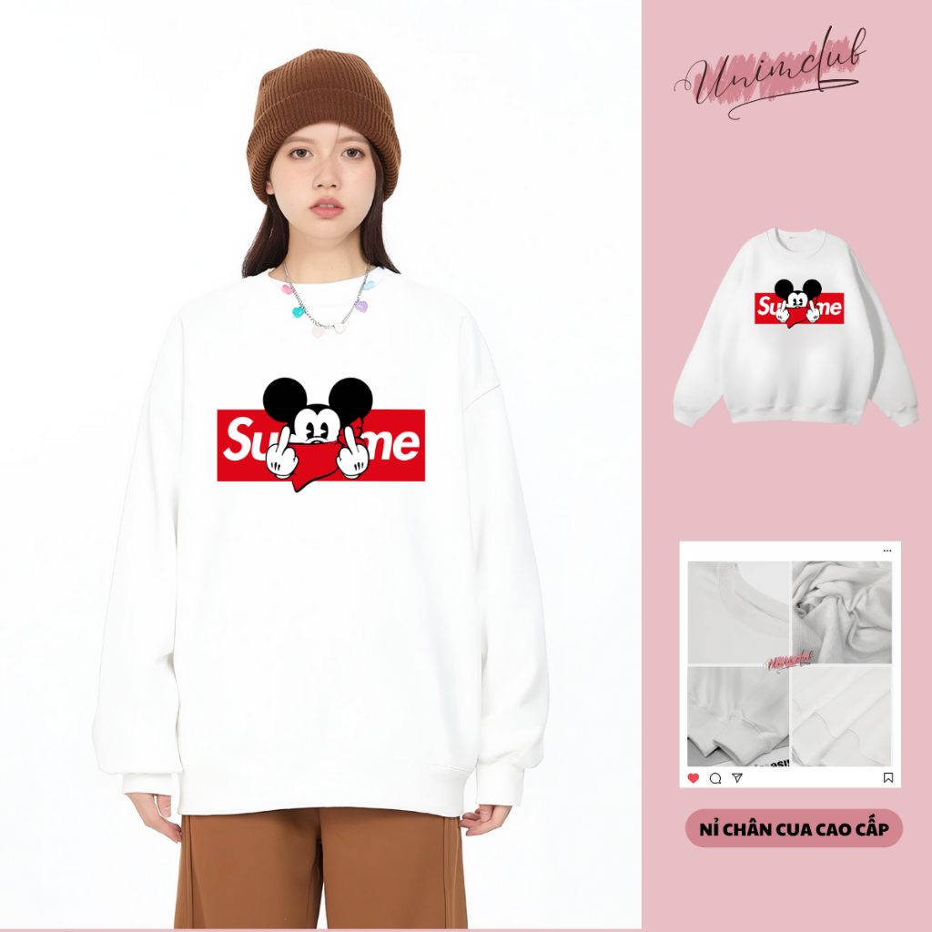 Áo Sweater Nỉ Chân Cua Form Dáng Rộng Mickey Super Unim Club Công Nghệ In Tiên Tiến Chống Bong